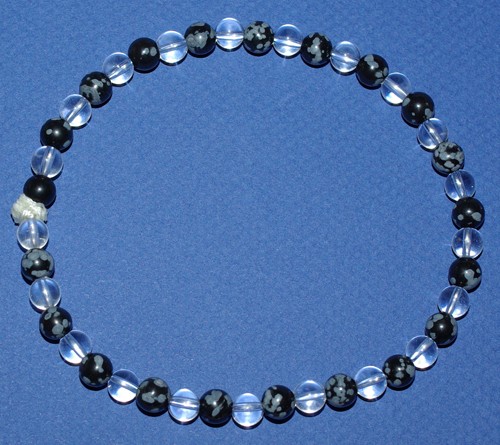 Bracelet de Cheville "Pur équilibre" : Quartz et Obsidienne flocons de neige