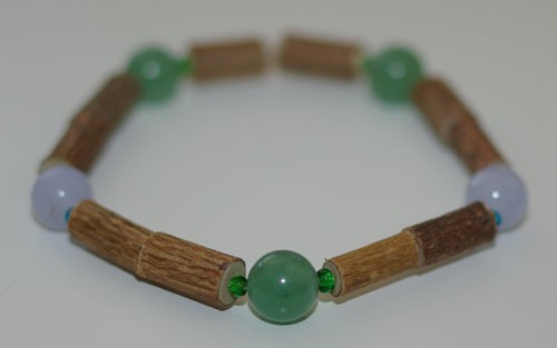 Bracelet de Noisetier et Aventurine / Calcédoine bleue - Taille Femme/Ado