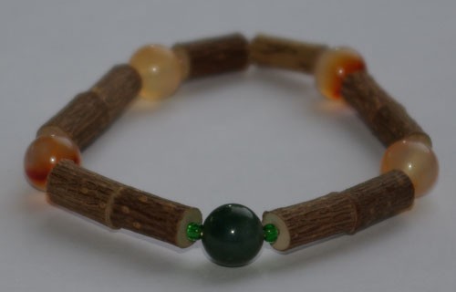 Bracelet de Noisetier et Agate mousse verte / Agate orange - Taille Femme/Ado