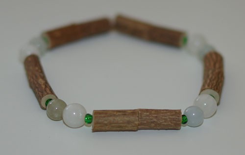 Bracelet de Noisetier et Jade de Birmanie / Pierre de lune blanche - Taille Femme/Ado