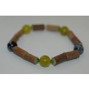 Bracelet de Noisetier et Serpentine verte / Obsidienne flocons de neige - Taille Femme/Ado