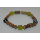 Bracelet de Noisetier et Serpentine verte / Obsidienne flocons de neige - Taille Femme/Ado